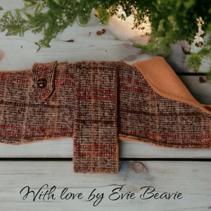 STYLISH QUALITY DACHSHUND coat in tweed check brushed wool lined with apricot wool blend custom handmade sausage dog jacket Christmas gift