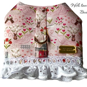 PET DOG Geschirr hübsche rosa niedlichen Blumen Maus Liebe Herz handgemacht einzigartige Kleidung Baumwolle Baumwolle Rüschen ideal für Welpen weich gepolstert verstellbar Geschenk