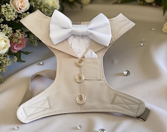 Custom Wedding Dog Tuxedo Harness: Ring Bearer Outfit, Bowtie or Tie
