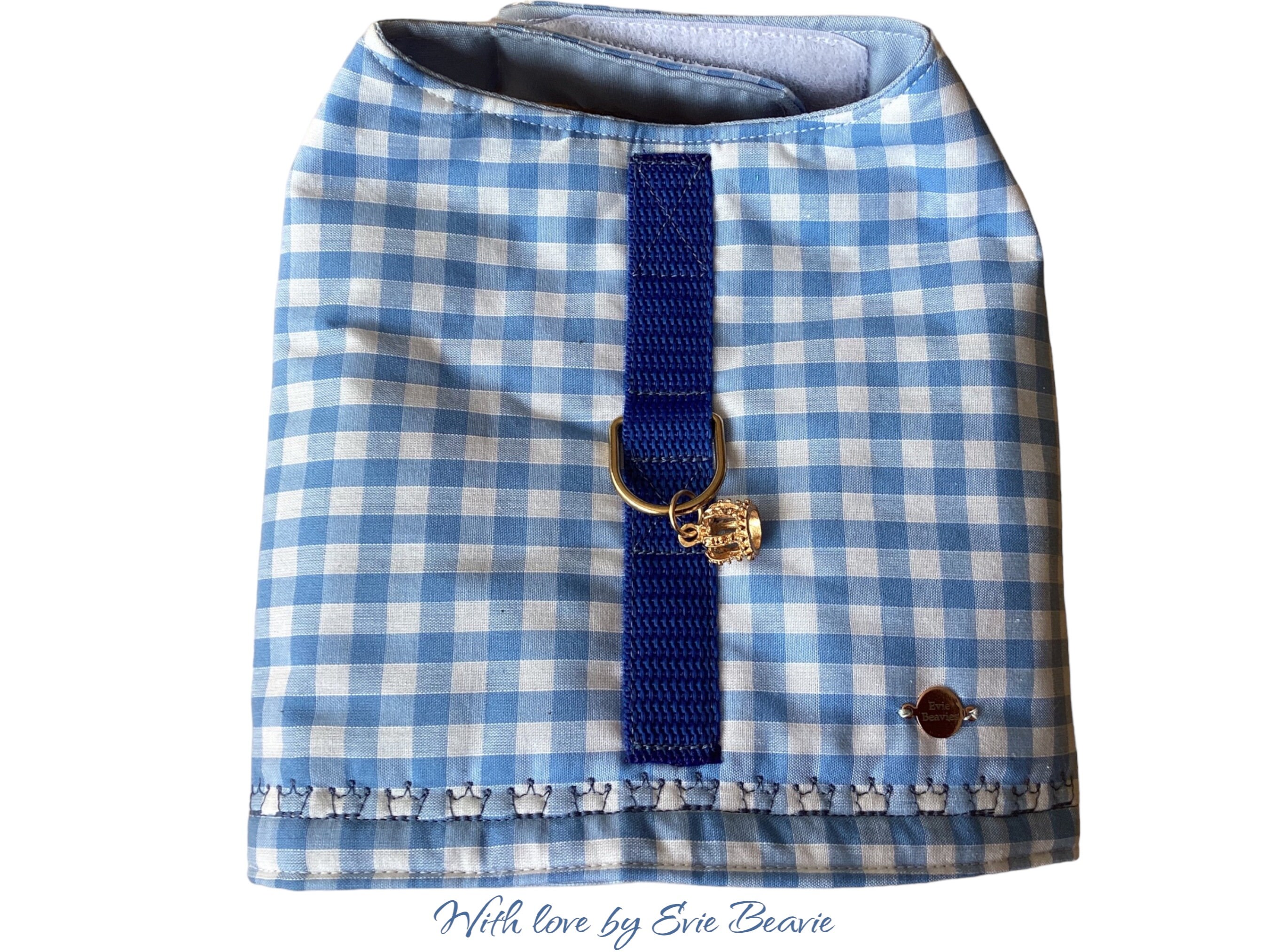 PET GINGHAM HARNESS Blue cool cotton adjustable perfect for Summer birthday gift party beach wear small dog puppy cat kitten leash