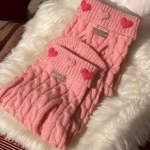 SMALL DOG SWEATER soft light jumper pink cable knit pretty love hearts  birthday Christmas gift  great for cats too