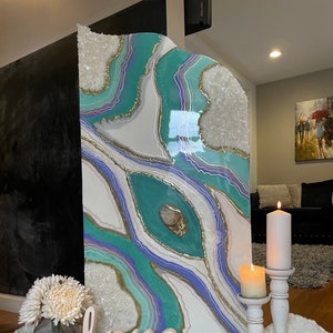 Extra large  turquoise resin geode wall art, crystal wall art resin art abstract, large livingroom modern decor painting.