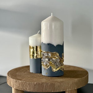 Concrete candle set of 2, soy pillar candle. Geode crystal candle Christmas gift, Valentines gift READY TO SHIP luxury candles