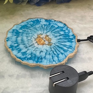 Ocean blue wireless charger, iphone charger. Wireless charging is  tech accessories. 15W FAST  Charging station christmas gift. iPhone