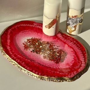Pink resin tray, vanity tray, perfume tray or candle tray for Mother day gift. Luxury decorative tray. Hot pink home decor