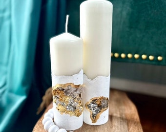 Siip Candle ＆ holder by ＂Cuz I＂ Concrete Candle Set of 2 for Loft Decor, Soy Pillar Candle