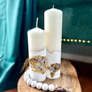 Concrete candle set of 2 for loft decor, soy pillar candle. housewarming gift