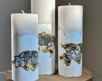 Luxury candles with Scandinavian wood scented candle , crystal concrete candle, modern candle. Scented pillar candles.