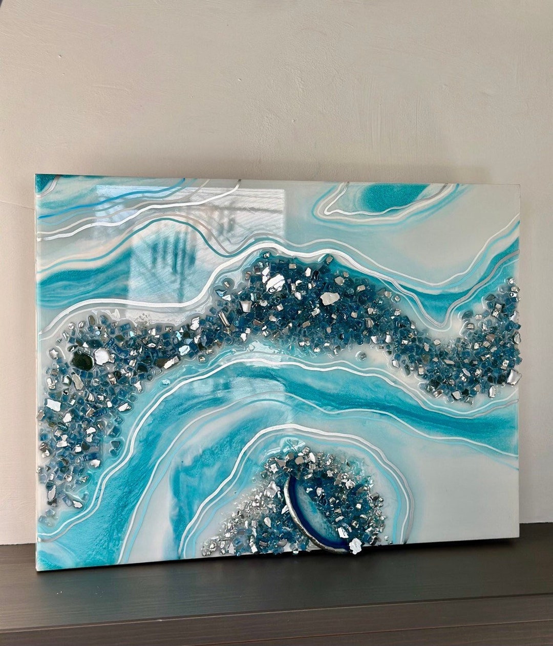 Blue Geode Wall Art, Abstract Resin Living Room Painting. - Etsy