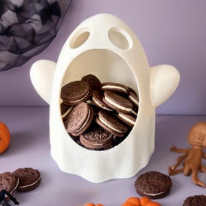 Halloween Ghost Shaped Candy  Bowl | 3D printed Halloween Cookie Bowl | Unique Decor for Spooky Parties. Fun Halloween Candy Display Jar.