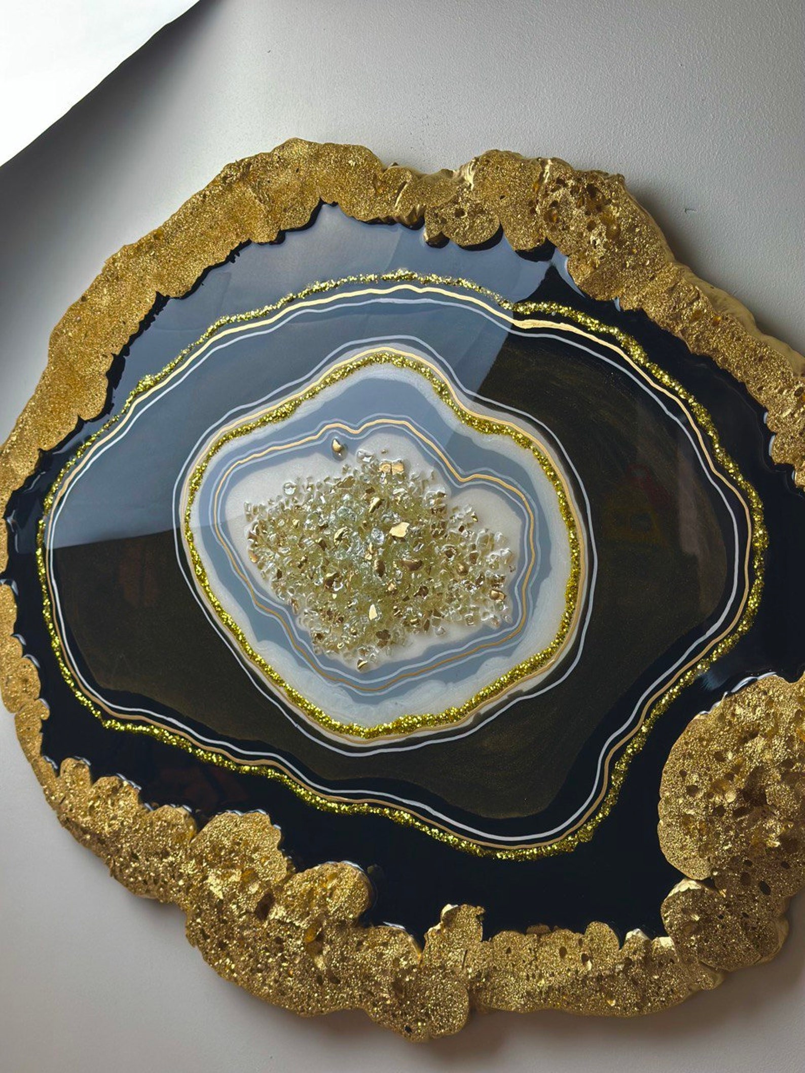 Black and Gold Resin Wall Art Abstract Geode Painting. Luxury Etsy