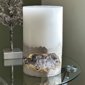 Extra Large candle- 3 Wick candle.  Giant pillar candle 10 inch. Crystal concrete candle 3 wick perfect for wedding, bar decor, Cafe decor.