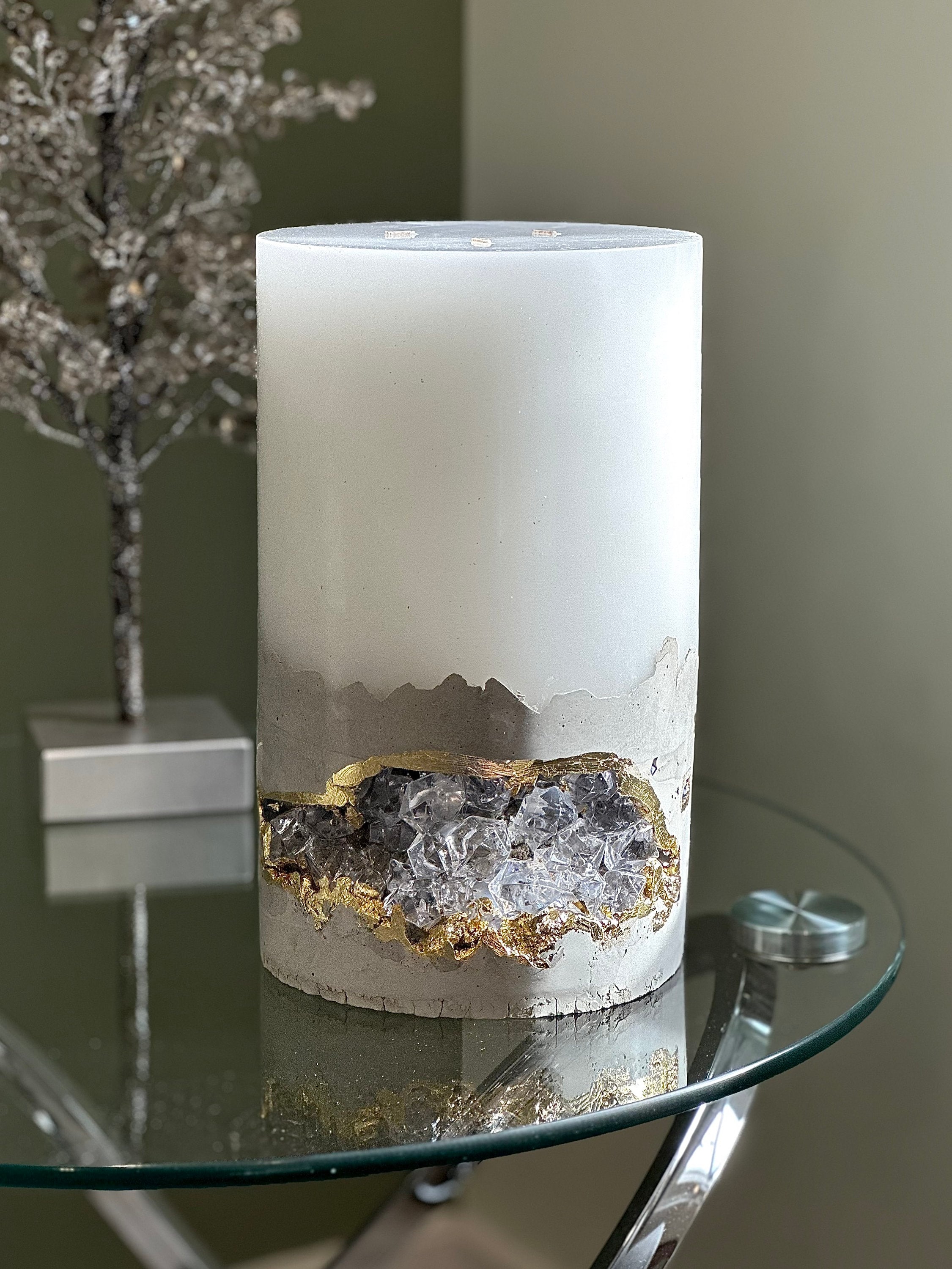 Extra Large Candle 3 Wick Candle. Giant Pillar Candle 10 Inch. Crystal Concrete Candle 3 Wick Perfect for Wedding Bar Decor Cafe Decor. Etsy