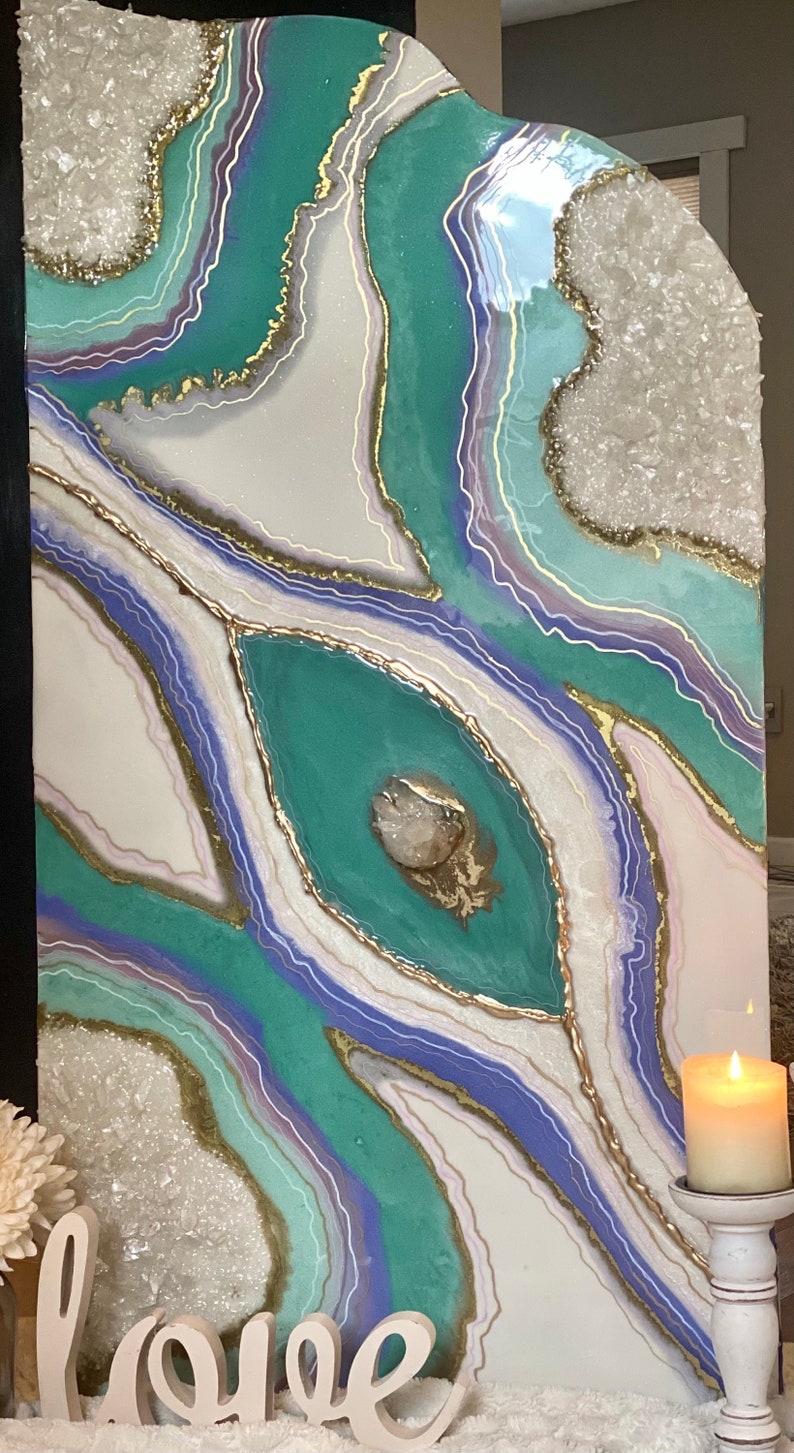 Extra Large Turquoise Resin Geode Wall Art, Crystal Wall Art Resin Art