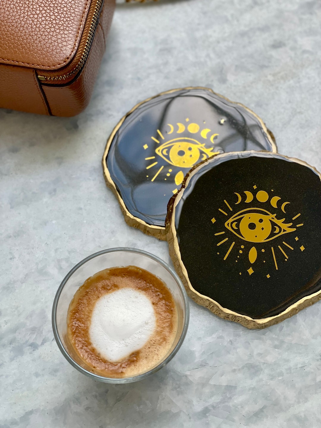 Evil Eye Coasters Set of 2 Black Resin Coasters With Gold Edge . Evil ...
