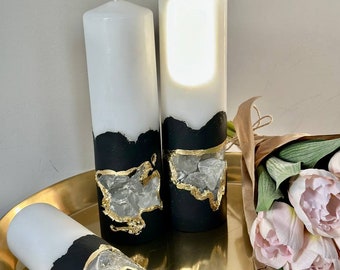 Black Soy Crystal Candle. Handmade Concrete Decorative Candle.Artisan Black candle. Modern gift for the home. Black home decor.Luxury Candle