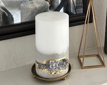 Extra Large candle- 3 Wick candle.  Giant pillar candle 10 inch. Crystal concrete candle 3 wick perfect for wedding, bar decor, Cafe decor.