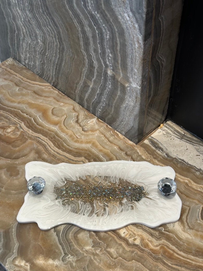 White Perfume Tray Jewelry Tray. Marble Vanity Tray. Geode Etsy