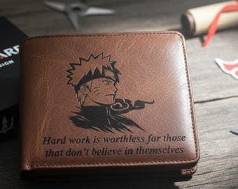 Anime Engraved Leather Wallet , Custom Chrismas Gift for Him