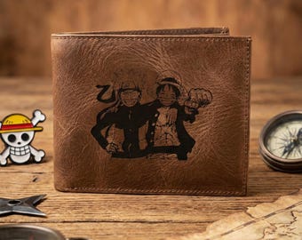 Anime Wallet, Personalized Mens Leather Wallet Gift for Him