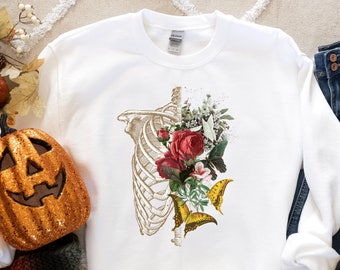 Floral Skeleton Sweatshirt | Vintage Botanical Skeleton Crewneck | Spooky Feminist Halloween Gift