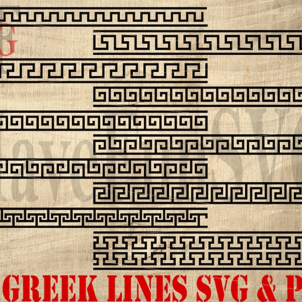 10 Greek Lines SVG PNG Files Bundle Digital Instant Download Print Cricut Mug Press Silhouette Laser Cut Cutting Machine ClipArt