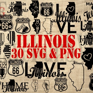 Mapa del estado de Illinois, EE. UU., 30 archivos SVG PNG para imprimir, vectores, descarga instantánea, paquete de archivos, máquina de corte Cricut, silueta, diseño, clipart, forma 05