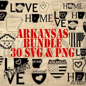 Arkansas bundel 30 svg png Instant Download bestanden Cricut lasergesneden snijden logo clipart staat overzicht USA silhouetten tshirt ontwerp AR 004
