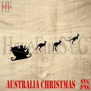 Australian Santa Claus Kangaroo Sleigh Merry Christmas Drawing MAP SVG PNG Vector Print Digital Files Shirt Design Clipart Designs Australia