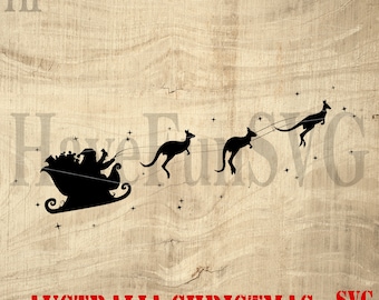 Australische Weihnachten Känguru-Schlitten SVG PNG: Shirt Design (Digitale Dateien)