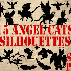 Digitale engel katten silhouetten kat huisdier huisdieren Rainbow Bridge SVG PNG-bestanden Instant Download bundel Paws Paw Angels lasergesneden snijden