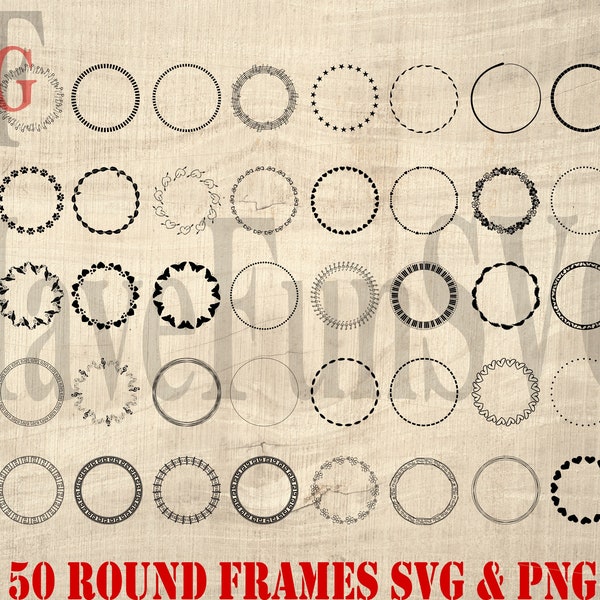 Circle Round Frames Frame SVG PNG Digital Instant Download Files Bundle Vector Print Border Print Cricut Laser ClipArt Music Floral Greek