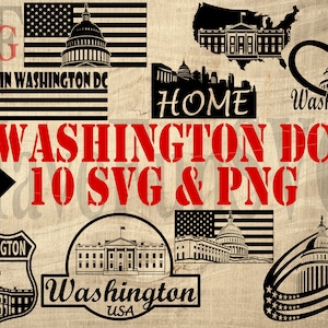 Arquivos digitais da cidade de Washington DC Download instantâneo Pacote Vetor SVG PNG Design de camisa Cricut Caneca Imprensa Clipart Contorno Silhueta Forma Impressão
