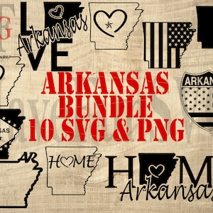 Arkansas Bundle 10 SVG PNG Instant Download Files Cricut Laser Cut Cutting Logo Clipart State Outline Shape Silhouettes Tshirt Design AR 001