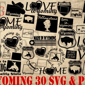 État du Wyoming 30 SVG PNG vecteur impression téléchargement numérique fichiers Bundle chemise Design Cricut Mug presse Clipart coupe coupe carte forme contour