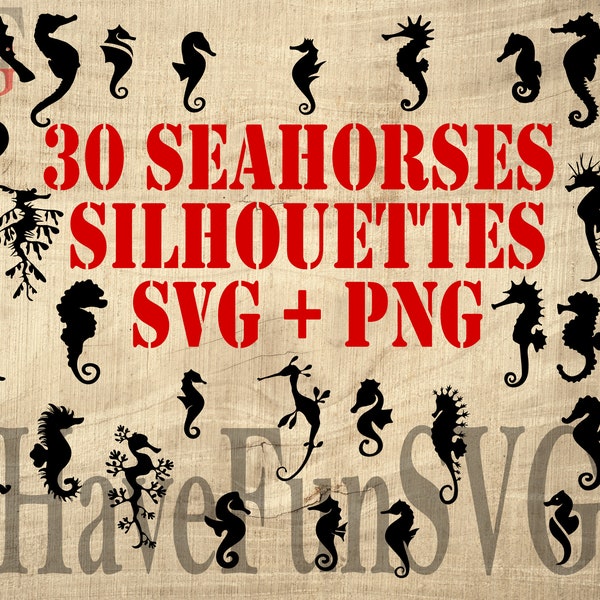 Seahorses Silhouettes SVG PNG Vector Print Files Digital Instant Download Hippocampus Cricut Mug Press Cutting Machine Laser cut Funny Best