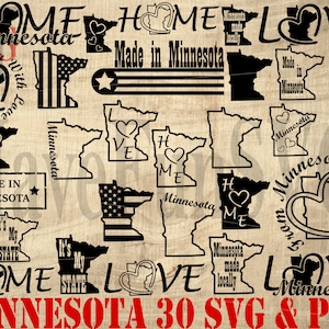 Minnesota USA State 30 Instant Download SVG PNG Bundle Outline Shape ClipArt T-shirt Designs Cut Cricut mn us Map Home Love Minnesota 004