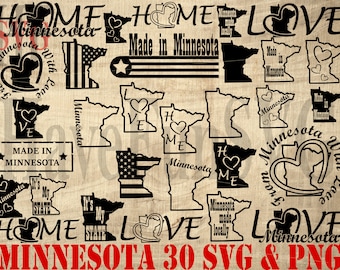 Minnesota USA State 30 Instant Download SVG PNG Bundle Outline Shape ClipArt T-shirt Designs Cut Cricut mn us Map Home Love Minnesota 004