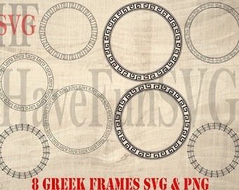 Griekse sleutelcirkelframes: SVG-png-clipartbundel (digitale download)