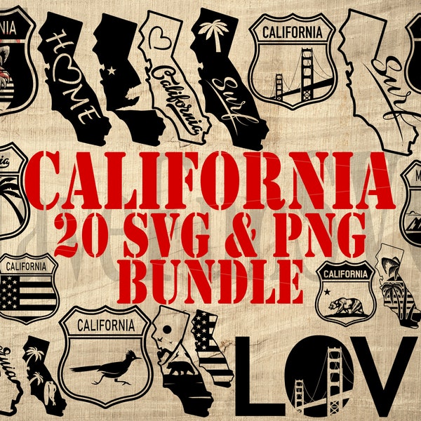 California 20 svg png Instant Download Files Bundle Cricut Laser Logo Style Clipart Cut Cutting Outline State USA Hollywood West Coast 007