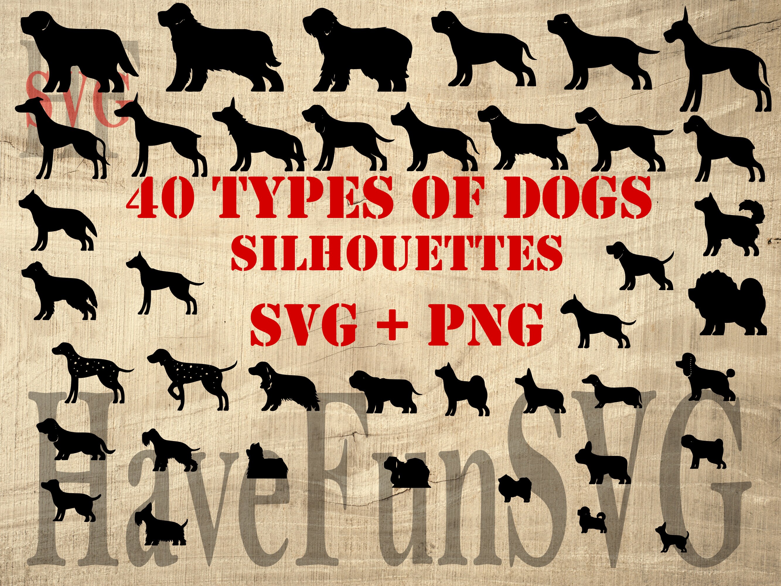 Dog SVG PNG Files 40 Silhouettes Files Instant Download Dogs Pet Pets