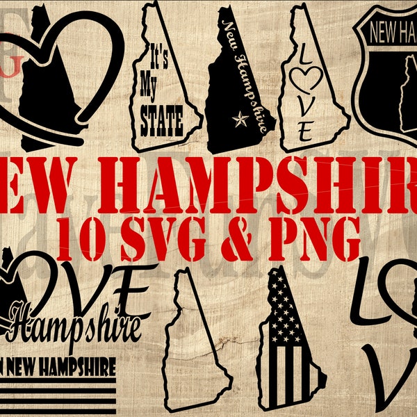 New Hampshire SVG PNG 10 Files Bundle Instant Digital Download Las Vegas Shape Silhouette Map Clipart Shirt Mug Cricut Cutting Lasercut 002