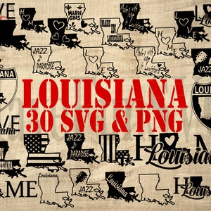 Louisiane Etats-Unis 30 fichiers SVG PNG Bundle téléchargement immédiat état contour forme T-shirt Design vectoriel Logo Cricut clipart Laser cut découpe 004