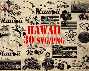 Hawaii Aloha State USA 30 SVG PNG Files Bundle Outline Shape T-shirt Designs ClipArt Silhouette Cricut Cutting Machine Laser Cut Best 004