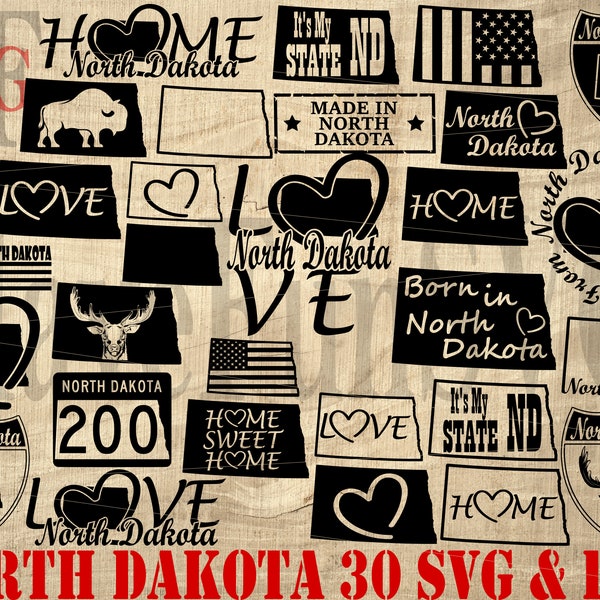 North Dakota State Digital Design 30 Files Bundle SVG PNG Instant Download Shirt Cricut Mug Press Clipart Cutting Outline Map Silhouette ND