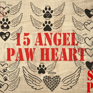 Animaux de compagnie chat chien pont arc-en-ciel patte d'ange coeur SVG PNG fichiers en téléchargement numérique Bundle Design silhouettes maman coeurs chats chiens pattes Cricut Clipart