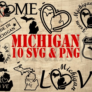 Michigan Home State 10 SVG PNG Instant Download Files Bundle Cut Cutting Machine Cricut Designs Clipart Outline shape T-shirt Map USA 001