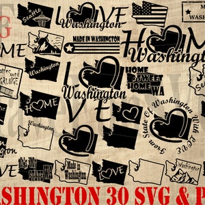 Digital Design Bundesstaat Washington Instant Download 30 SVG PNG Dateien Bundle Shirt Cricut Becher Presse Clipart Schneiden Umriss Karte Silhouette