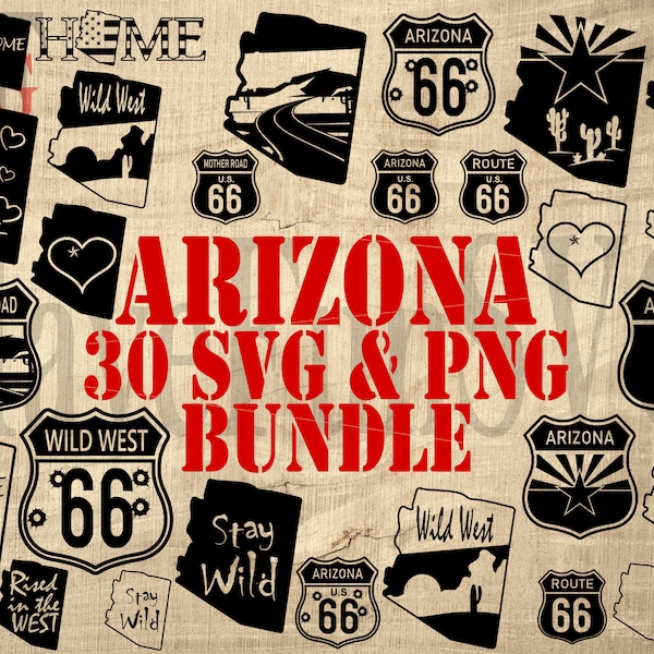 Arizona State Bundle of 30 SVG PNG Instant Download Files Cricut Cut Shape T-shirt Design Clipart Vector USA grand canyon road 66 us az 008