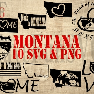 Montana États-Unis d'Amérique 10 SVG PNG Téléchargement instantané de fichiers numériques Bundle coupe découpe Cricut Laser dessins Clipart contour carte forme T-shirt 001